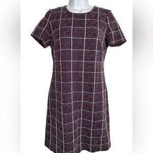 Calvin Klein Checkered Long Sleeve Dress in Deep Purple